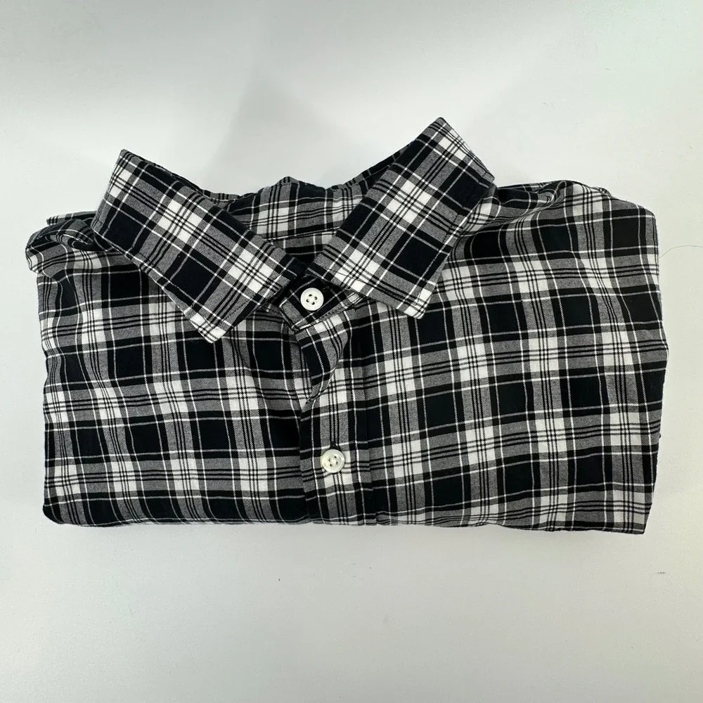 Polo‎ Ralph Lauren Mens XXL Black White Plaid Cotton Button Down Shirt Long Slv
